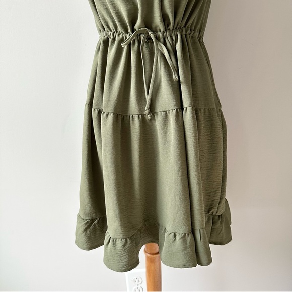 Gibsonlook Green Halter Ruffle Drawstring Waist Dress Size Small - Picture 4 of 11